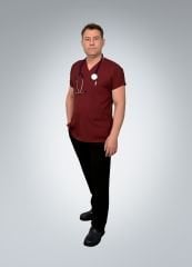 Formed Likralı Kumaş Erkek Üst Bordo + Alt Siyah Doktor Hemşire Forması