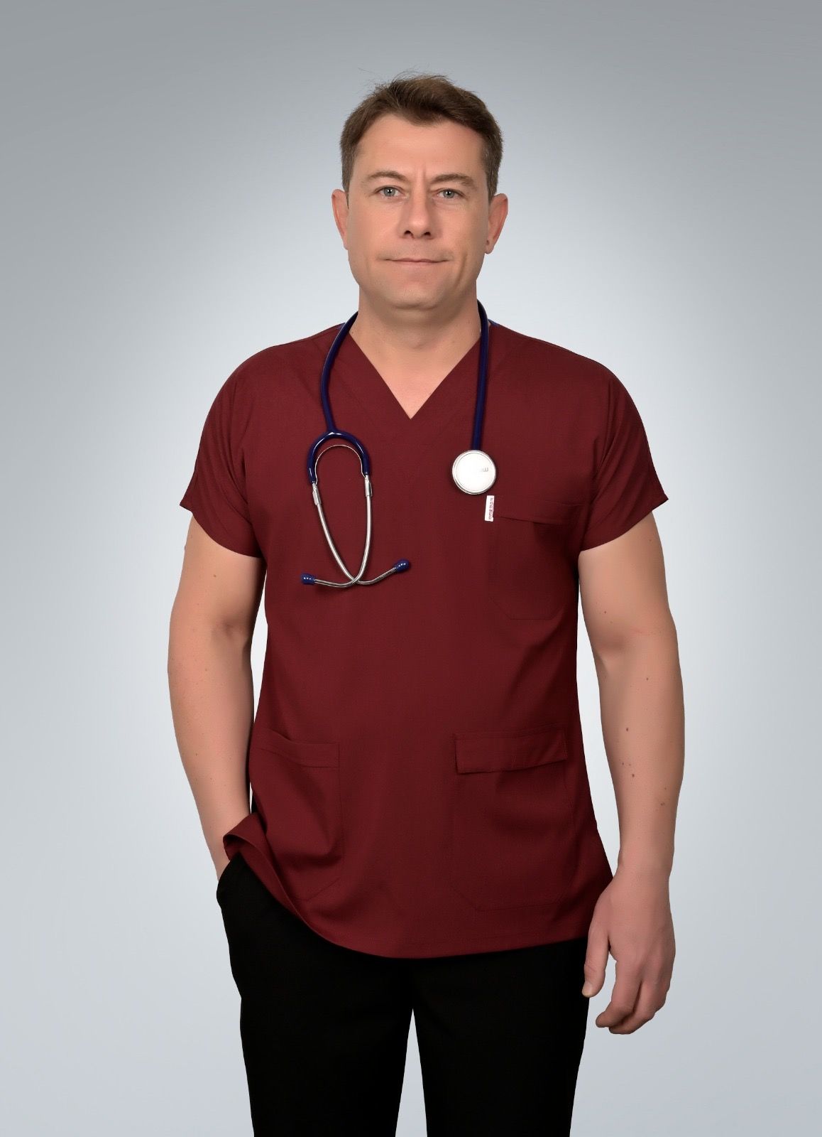 Formed Likralı Kumaş Erkek Üst Bordo + Alt Siyah Doktor Hemşire Forması