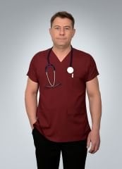 Formed Likralı Kumaş Erkek Üst Bordo + Alt Siyah Doktor Hemşire Forması