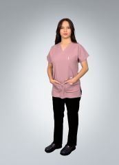 Formed Likralı Kumaş Kadın Üst Pudra Pembesi + Alt Siyah Doktor Hemşire Forması