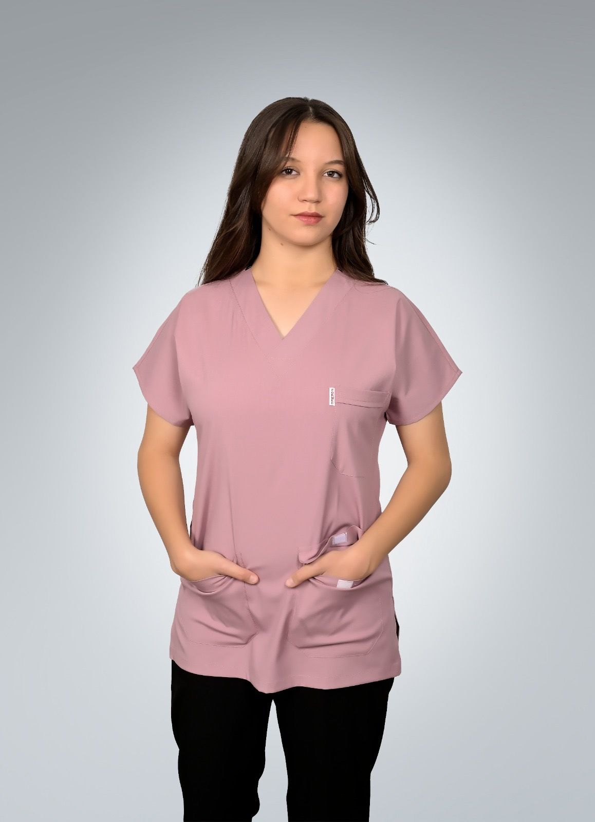 Formed Likralı Kumaş Kadın Üst Pudra Pembesi + Alt Siyah Doktor Hemşire Forması