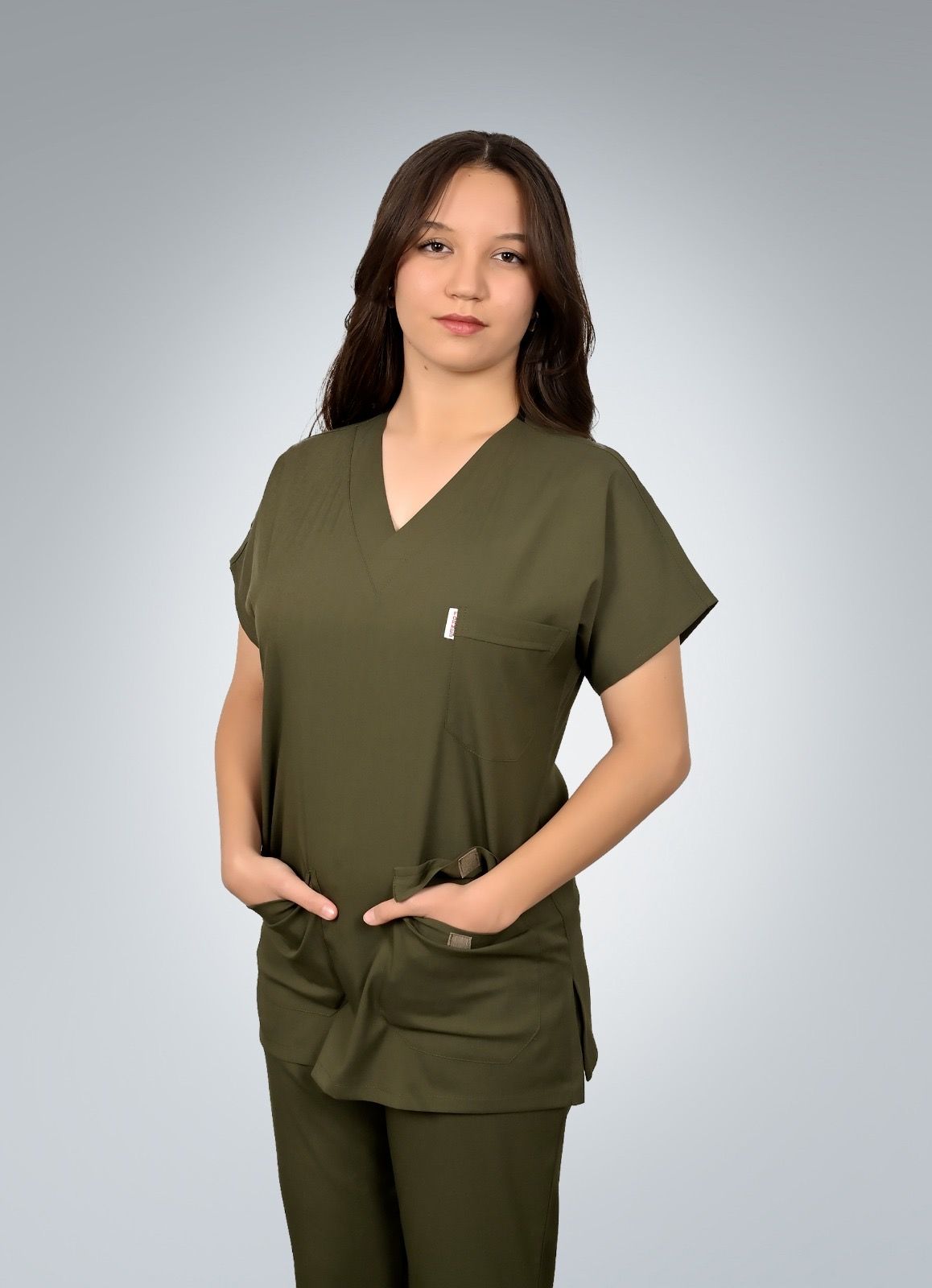 Formed Likralı Kumaş Kadın Haki Yeşili Doktor Hemşire Forması