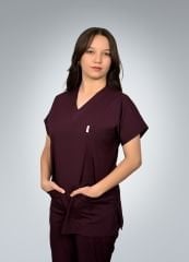 Formed Likralı Kumaş Kadın Mürdüm Doktor Hemşire Forması