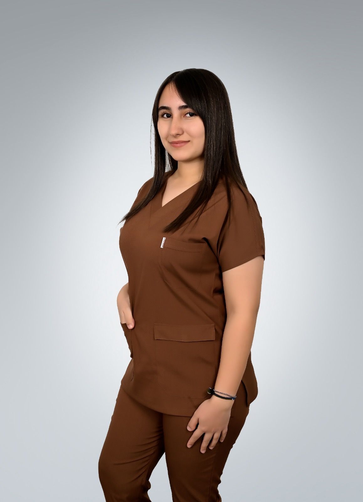 Formed Likralı Kumaş Kadın Kahverengi Doktor Hemşire Forması