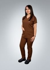 Formed Likralı Kumaş Kadın Kahverengi Doktor Hemşire Forması