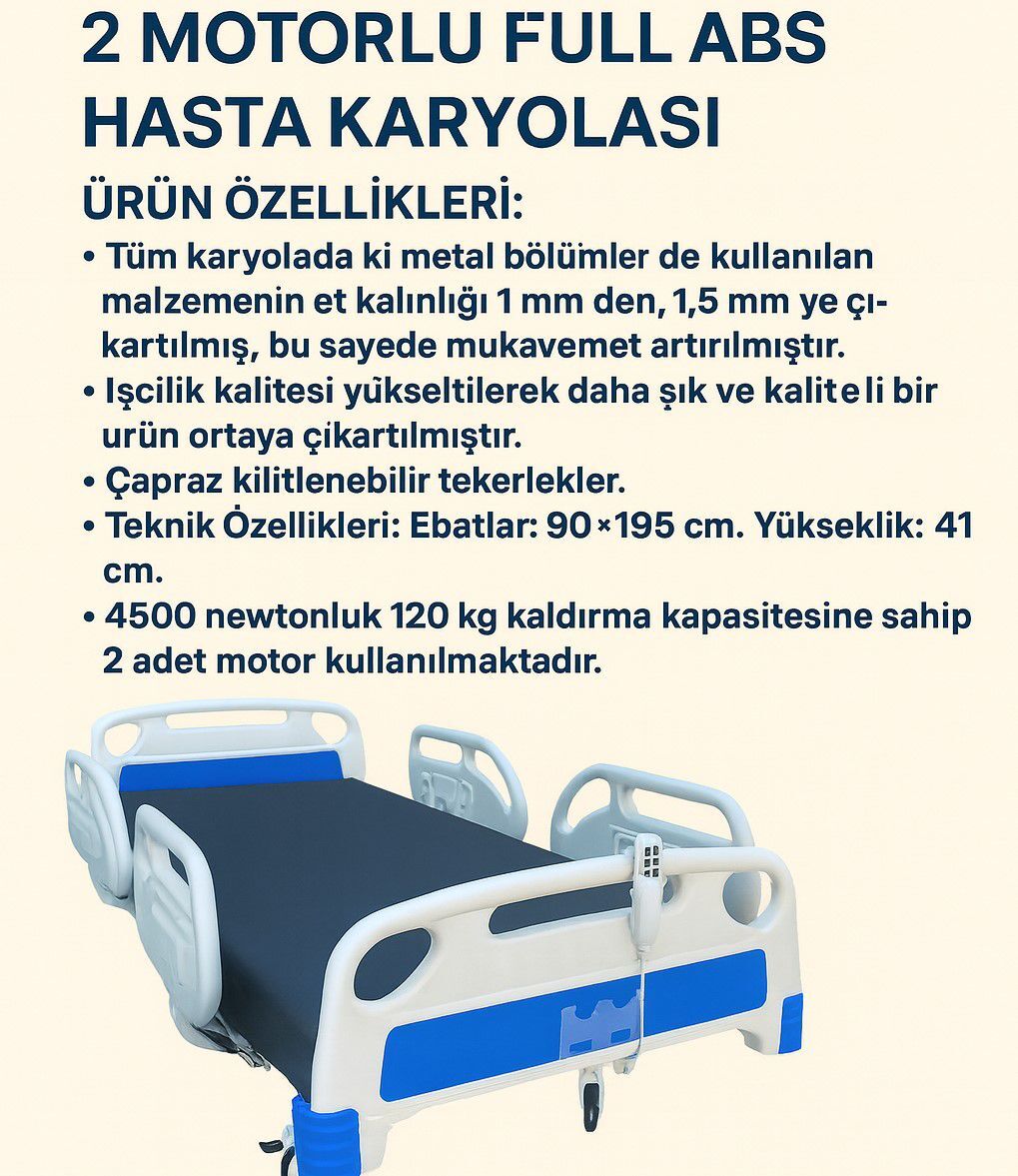 Hasta Karyolası Çift Motorlu Full Abs