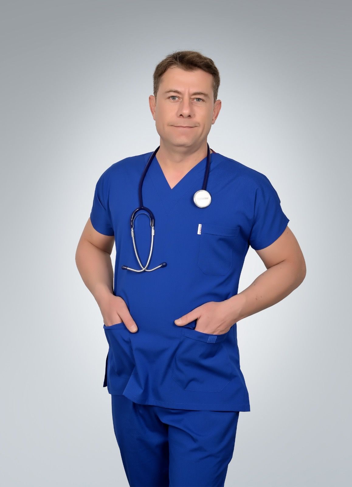 Formed Likralı Kumaş Erkek Saks Mavisi Doktor Hemşire Forması