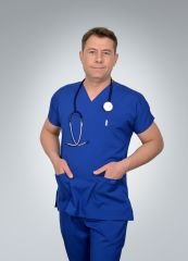 Formed Likralı Kumaş Erkek Saks Mavisi Doktor Hemşire Forması