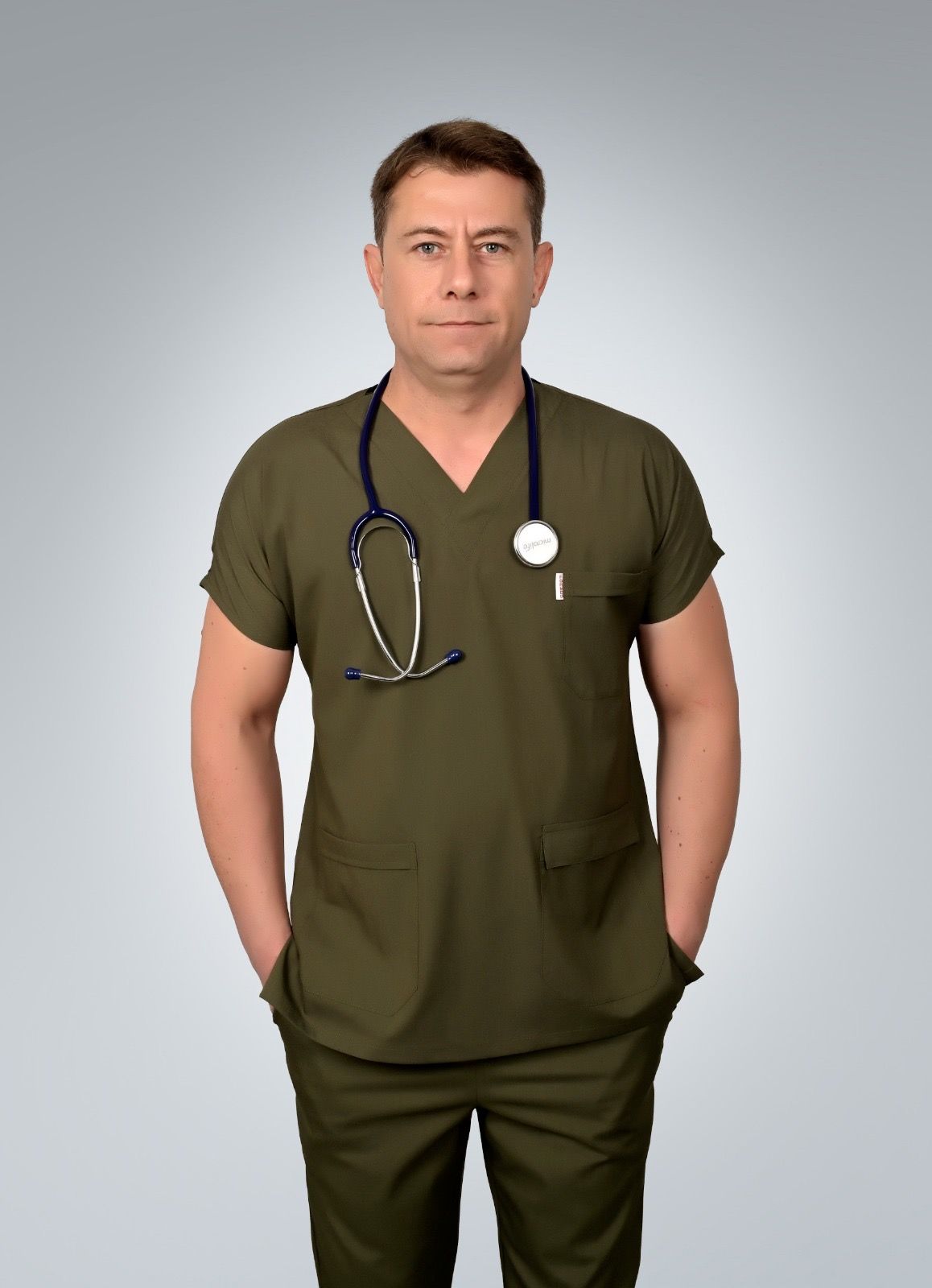 Formed Likralı Kumaş Erkek Haki Yeşili Doktor Hemşire Forması