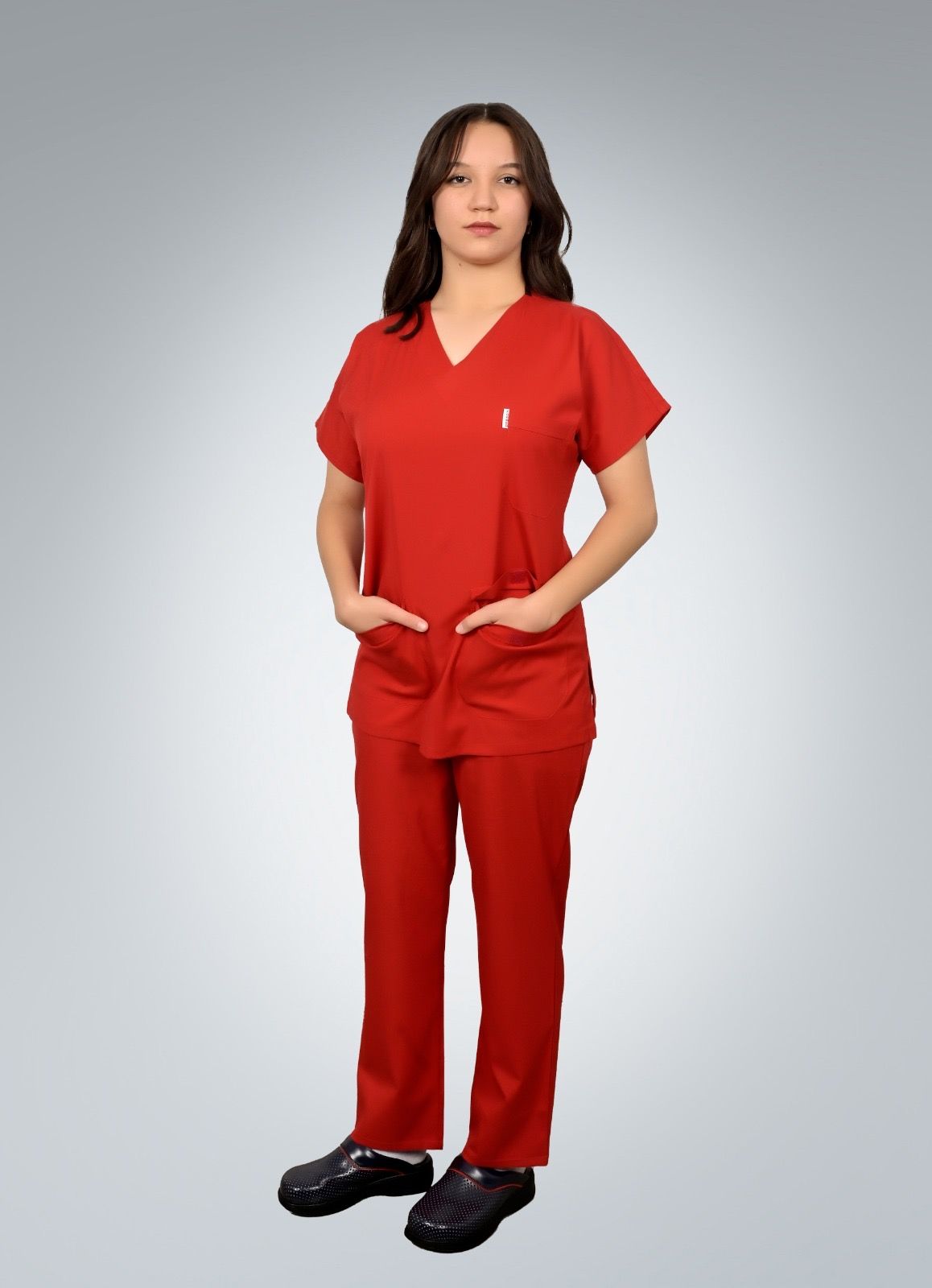 Formed Likralı Kumaş Unisex Kırmızı Doktor Hemşire Forması