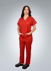 Formed Likralı Kumaş Unisex Kırmızı Doktor Hemşire Forması