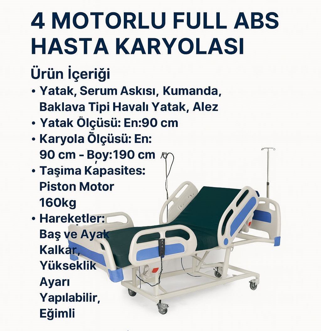 Hasta Karyolası 4 Motorlu Full Abs
