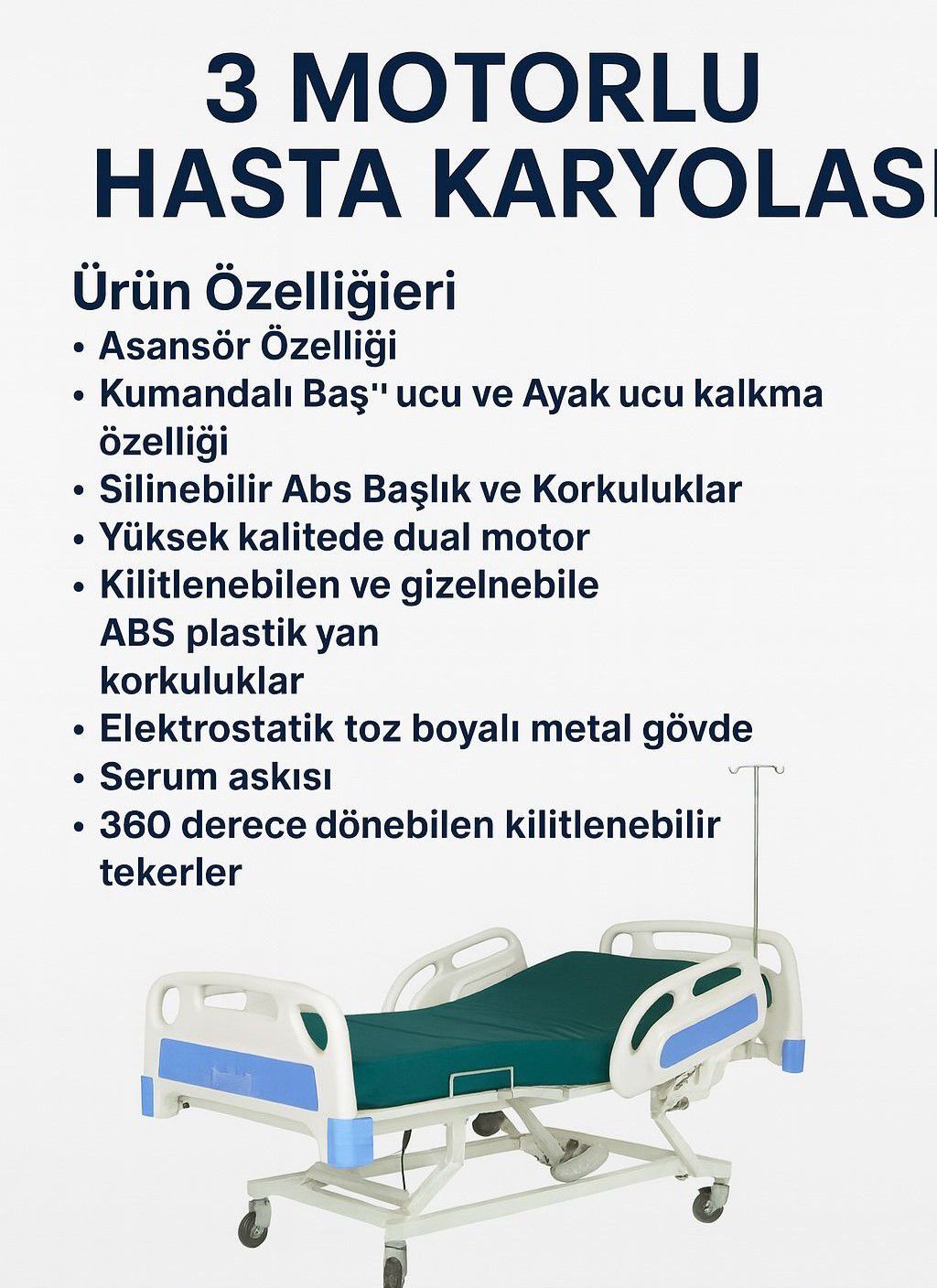 Hasta Karyolası 3 Motorlu Full Abs