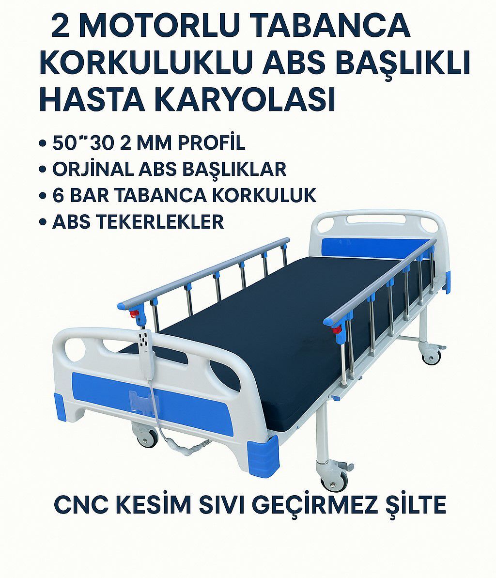 Hasta Karyolası 2 Motorlu Tabanca Korkuluklu Abs Başlıklı