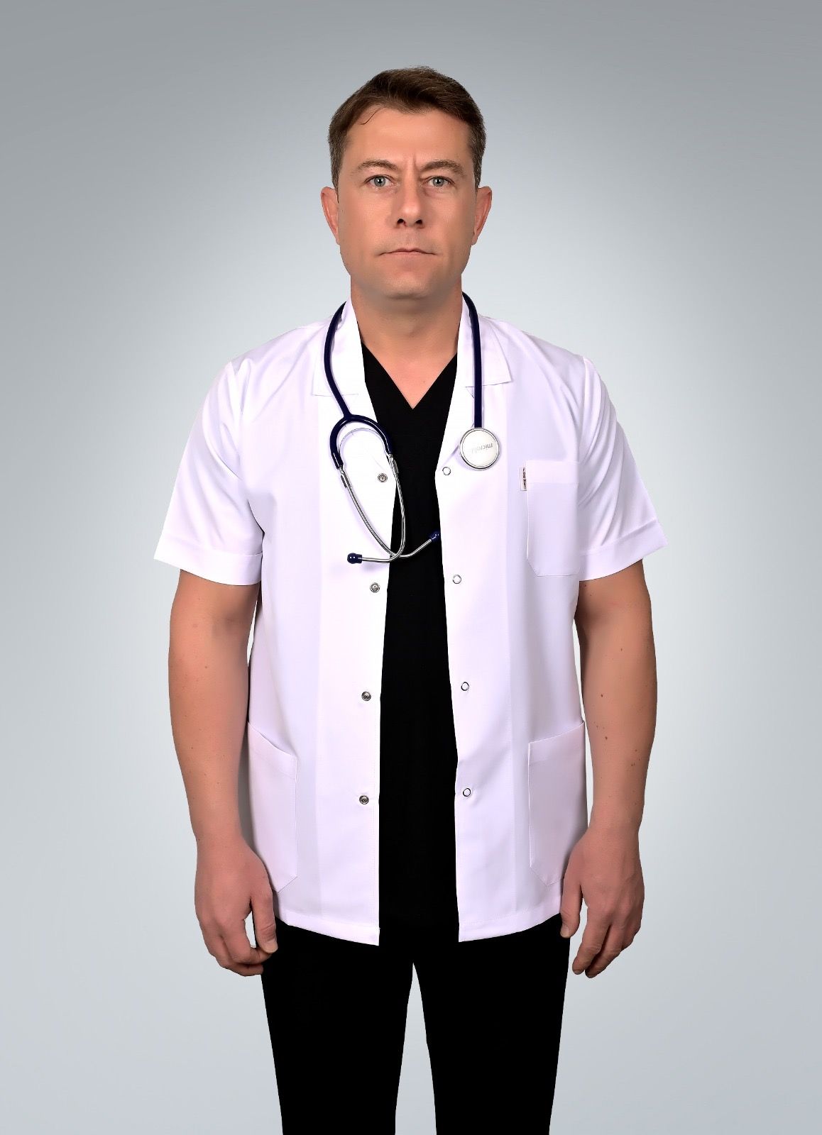 Formed Alpaka Kumaş Erkek Kısa Kol, Kısa Boy, Mono Yaka Vizite Önlük (705-k)