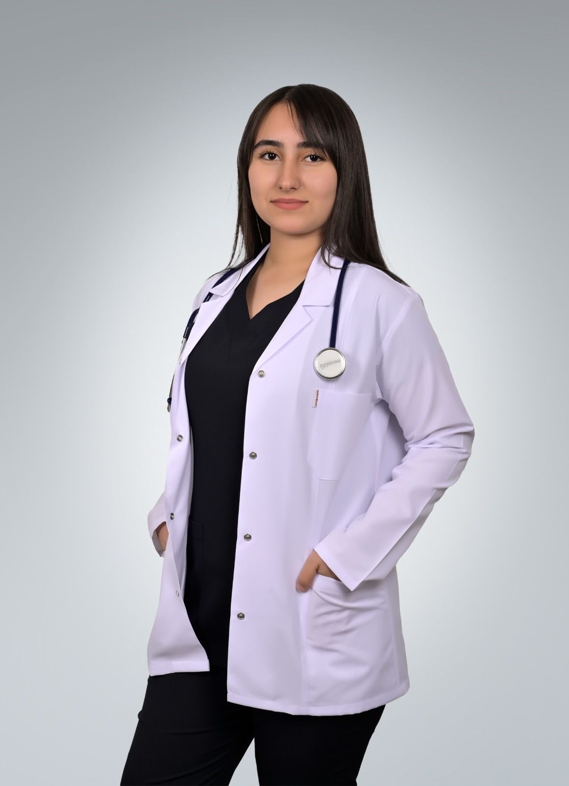 Formed Alpaka Kumaş Kadın Uzun Kol, Kısa Boy, Mono Yaka Vizite Önlük (725)