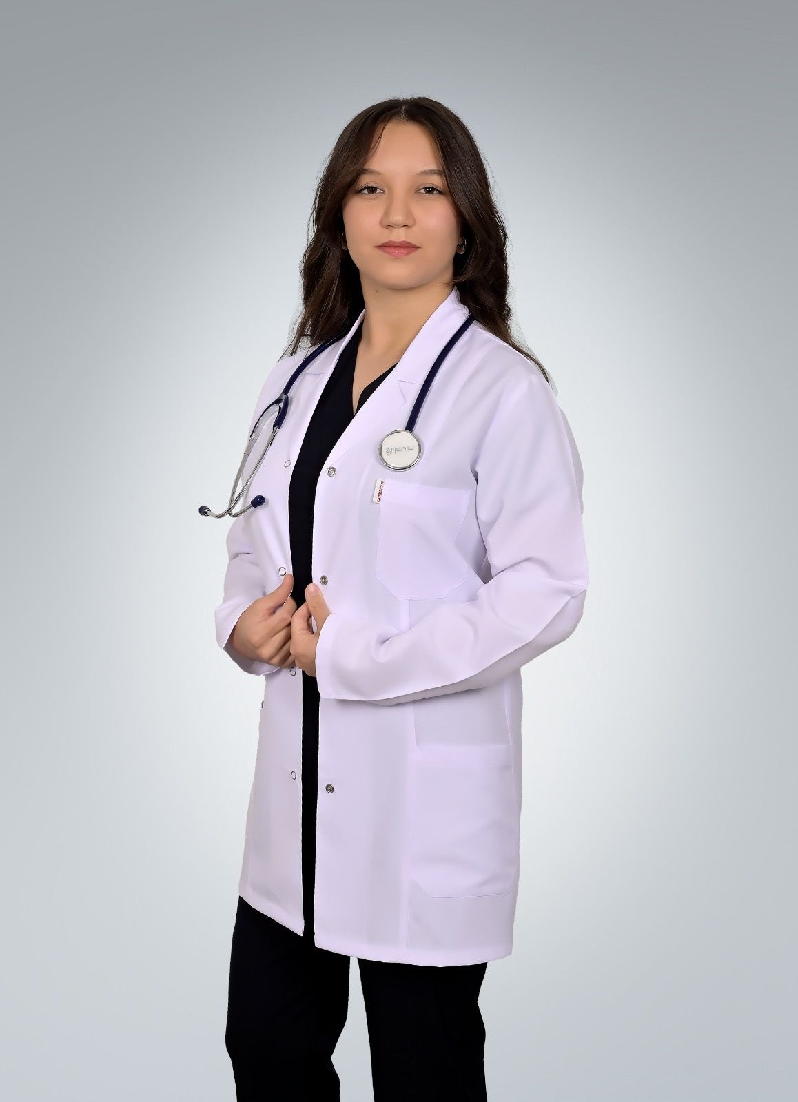 Formed Alpaka Kumaş Kadın Uzun Kol, Orta Boy, Mono Yaka Vizite Önlük (723)