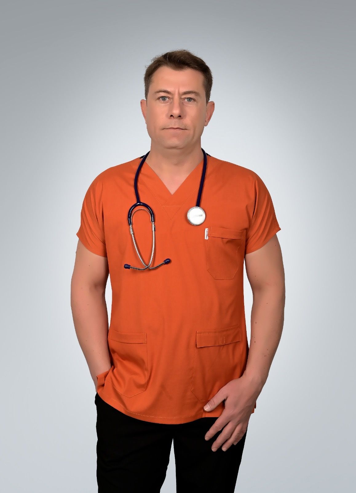 Formed Likralı Kumaş Unisex Üst Kremit + Alt Siyah Doktor Hemşire Forması